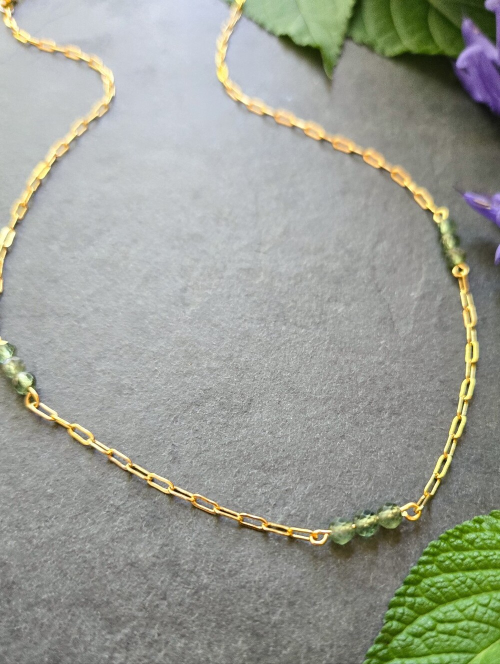 NWT Green Apatite 24k Gold-Plated Paperclip Chain Necklace